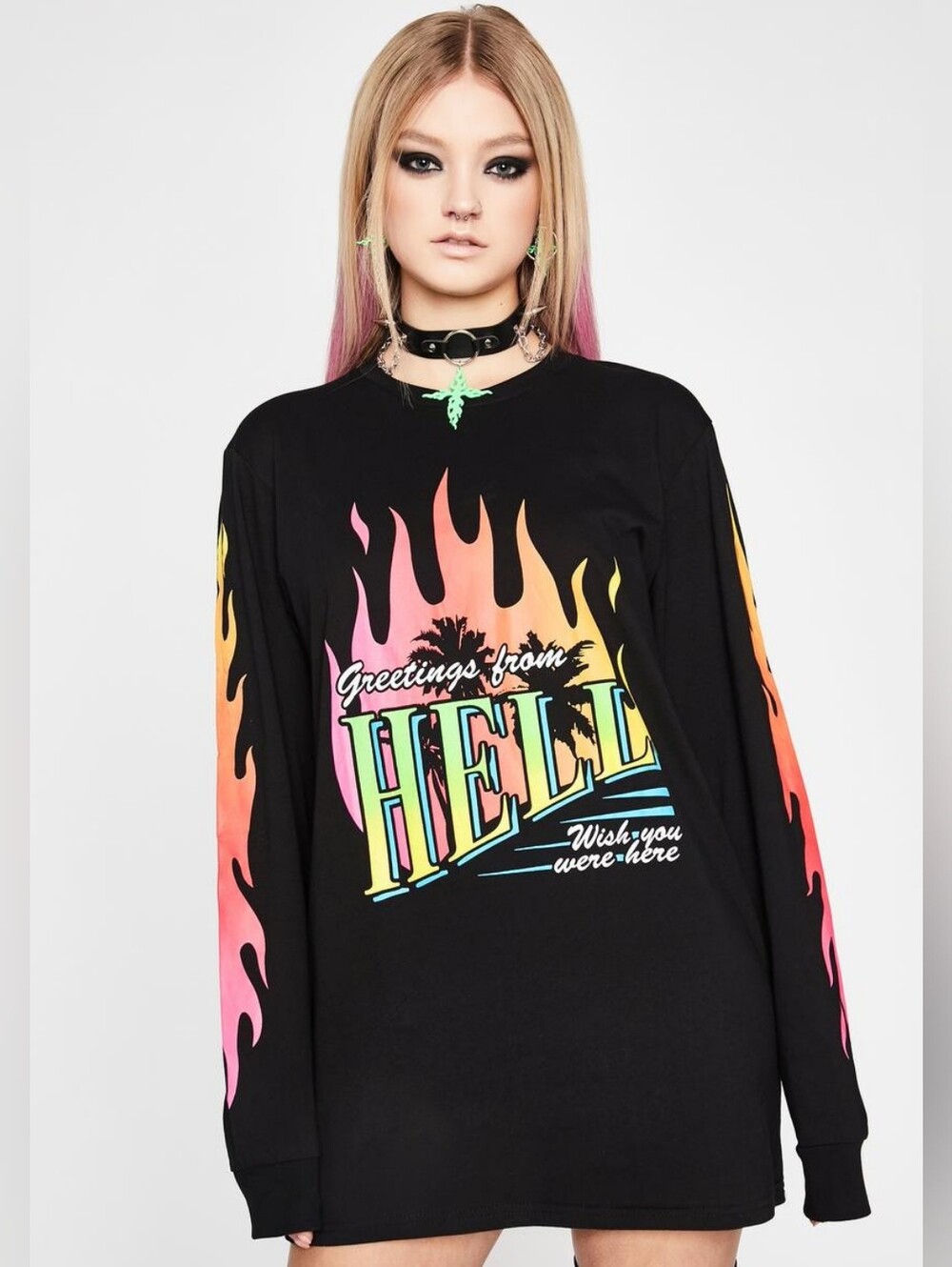 NWT Dolls Kill Horoscopez Derailed Dreams Graphic Tee Hell Flames L